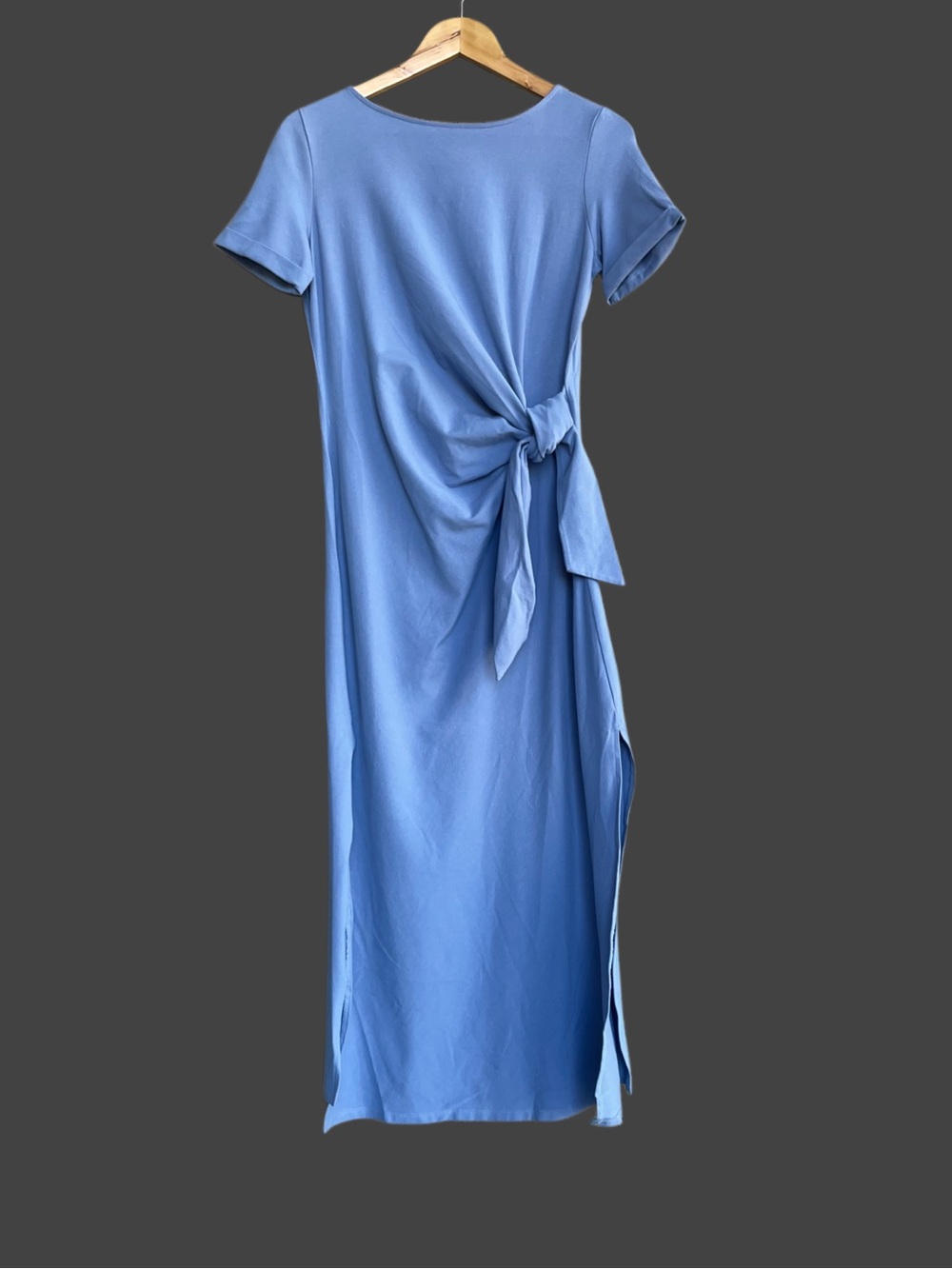 SEZANE NWT Blue Stretch Cotton Jersey Knot Tie Waist Pippa Maxi Dress - Picture 5 of 12